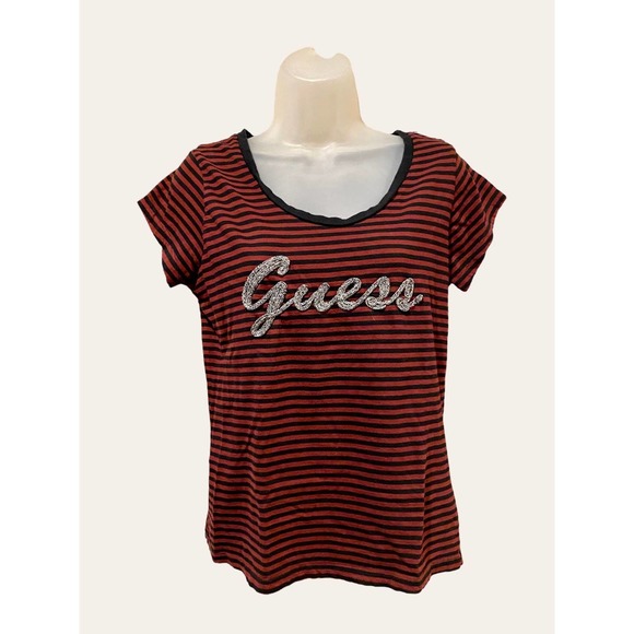 Guess Tops - Guess Burgundy & Black w/ Silver Women's T-shirt - Size XL